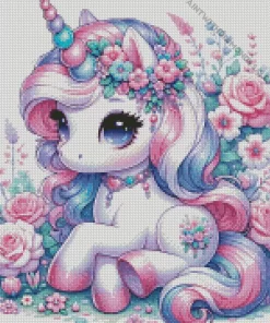 Baby Unicorn And Flowers Diamond Painting