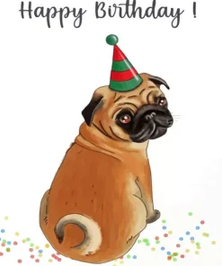 Birthday Pug Poster Diamond Painting