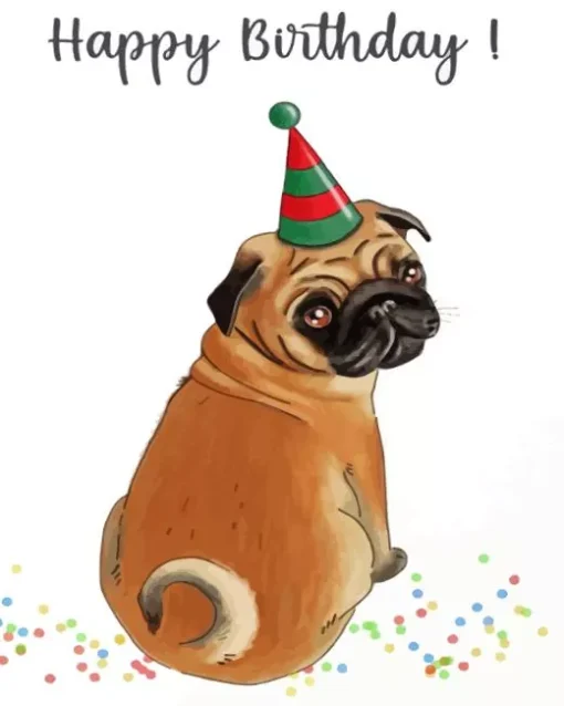 Birthday Pug Poster Diamond Painting