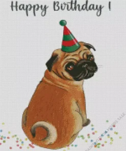 Birthday Pug Poster Diamond Painting