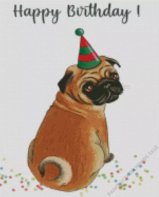 Birthday Pug Poster Diamond Painting