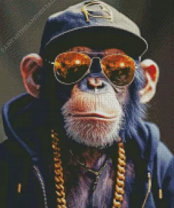 Black Monkey With Glasses Diamond Painting