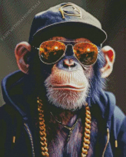 Black Monkey With Glasses Diamond Painting