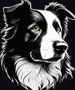 Black And White Border Collie Diamond Painting