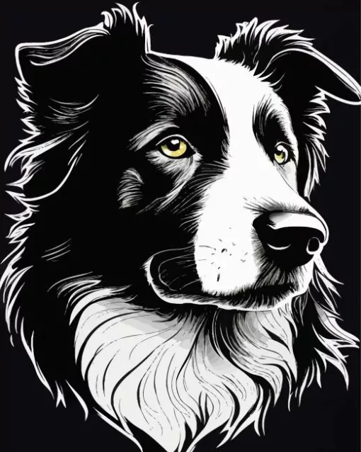 Black And White Border Collie Diamond Painting