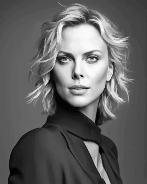 Black And White Charlize Theron Diamond Painting