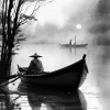 Black And White Lake Boat Diamond Painting