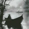 Black And White Lake Boat Diamond Painting