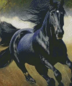 Black Horse Running In Field Diamond Painting