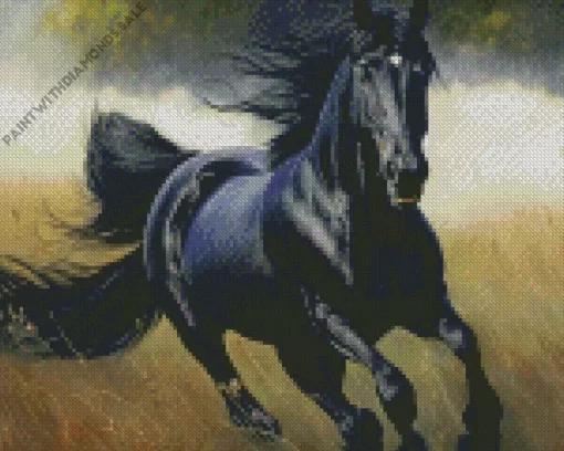 Black Horse Running In Field Diamond Painting