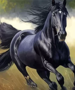 Black Horse Running In Field Diamond Painting