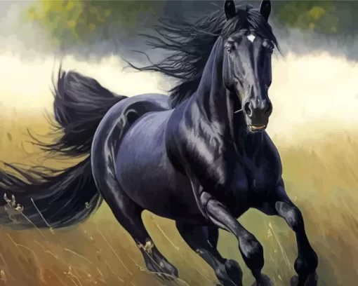 Black Horse Running In Field Diamond Painting