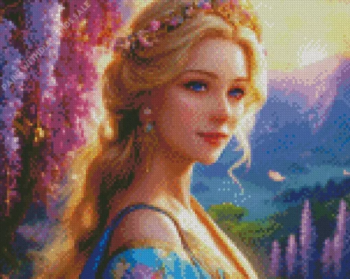 Blonde Girl With Purple Wisteria Diamond Painting