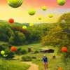 Boy Playing Tennis In A Green Landscape Diamond Painting