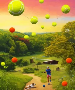 Boy Playing Tennis In A Green Landscape Diamond Painting