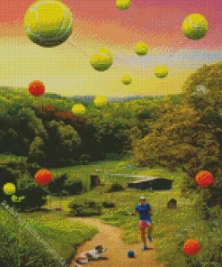 Boy Playing Tennis In A Green Landscape Diamond Painting