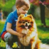 Boy Playing With Pomeranian Diamond Painting