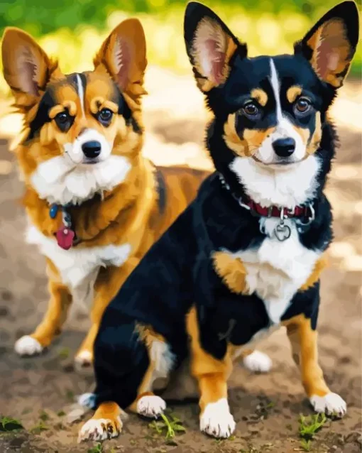 Brown And Black Border Collies Diamond Painting