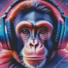 Brown Eyed Monkey With Headphones Diamond Painting