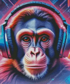 Brown Eyed Monkey With Headphones Diamond Painting