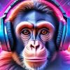 Brown Eyed Monkey With Headphones Diamond Painting