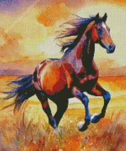 Brown Horse Galloping Diamond Painting