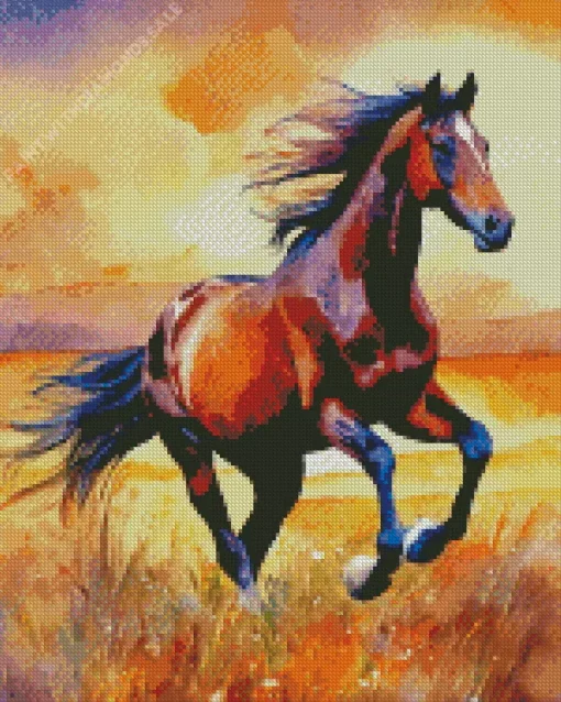 Brown Horse Galloping Diamond Painting