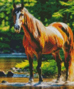 Brown Horse In Forest Diamond Painting