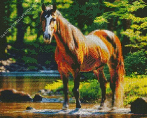 Brown Horse In Forest Diamond Painting