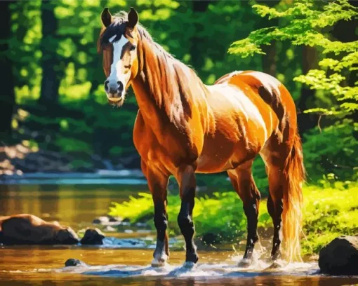 Brown Horse In Forest Diamond Painting