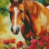 Brown Horse In Pink Flowers Diamond Painting