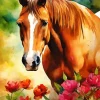 Brown Horse In Pink Flowers Diamond Painting