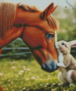 Brown Horse With Bunny Diamond Painting