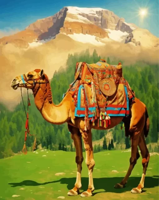 Camel With Alps Landscape Diamond Painting