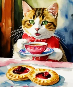 Cat Having Tea Diamond Painting