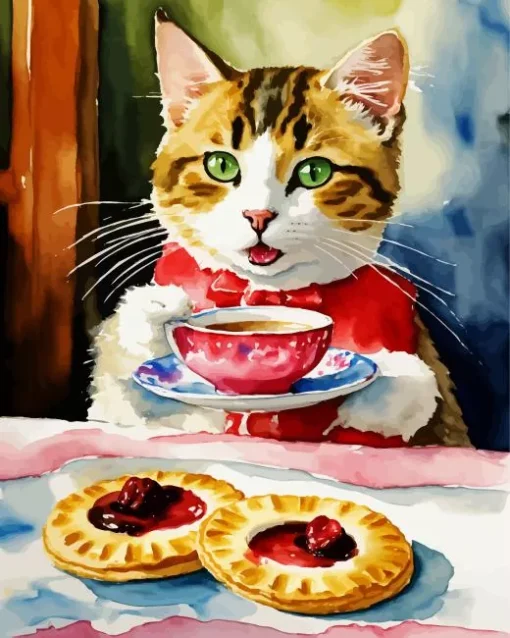 Cat Having Tea Diamond Painting