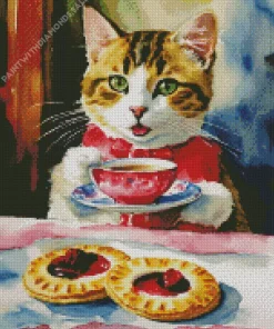 Cat Having Tea Diamond Painting