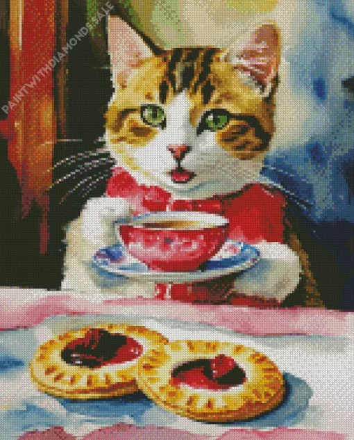 Cat Having Tea Diamond Painting