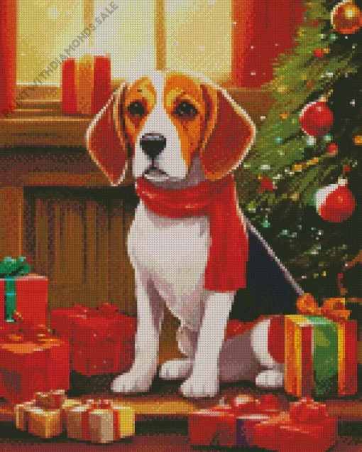 Christmas Beagle Dog With Gifts Diamond Painting