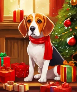 Christmas Beagle Dog With Gifts Diamond Painting