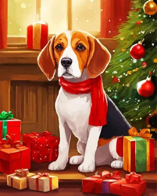 Christmas Beagle Dog With Gifts Diamond Painting