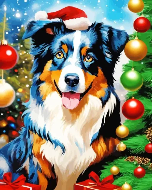 Christmas Border Collie Diamond Painting