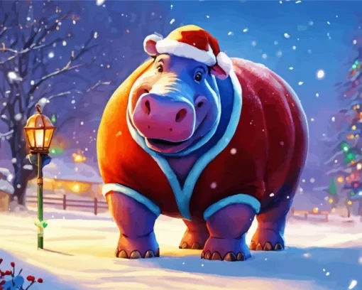 Christmas Hippo Diamond Painting