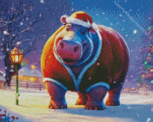 Christmas Hippo Diamond Painting