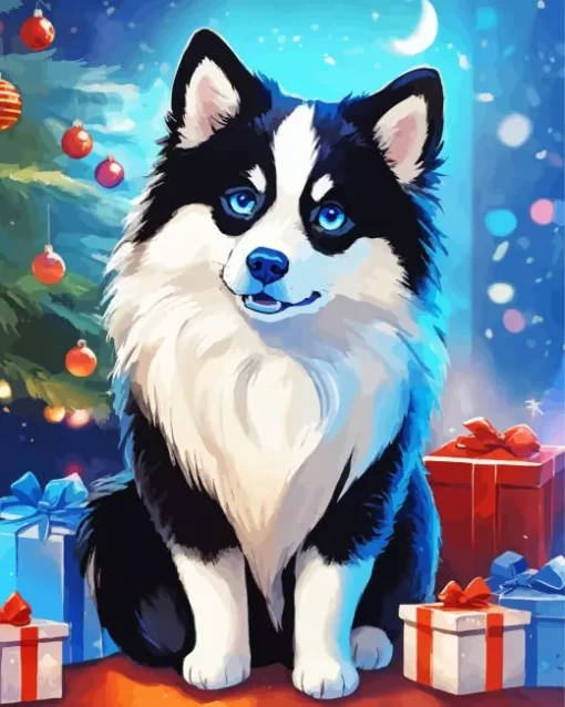 Christmas Samoyed Dog Diamond Painting