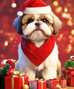 Christmas Shih Tzu Diamond Painting