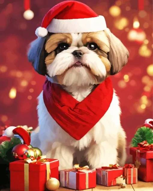 Christmas Shih Tzu Diamond Painting