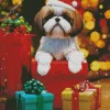 Christmas Shih Tzu With Gifts Diamond Painting