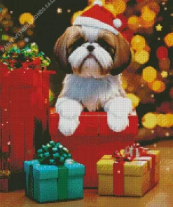 Christmas Shih Tzu With Gifts Diamond Painting