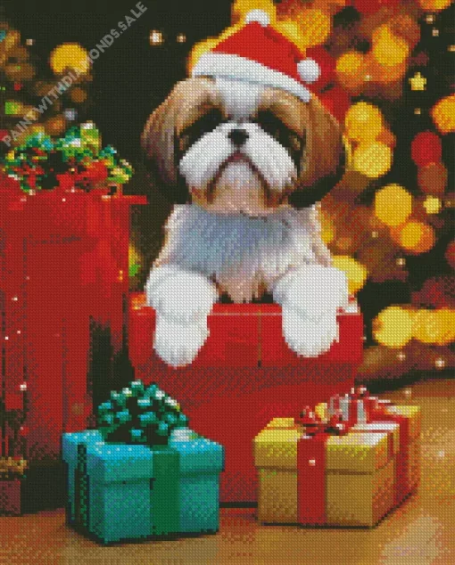 Christmas Shih Tzu With Gifts Diamond Painting